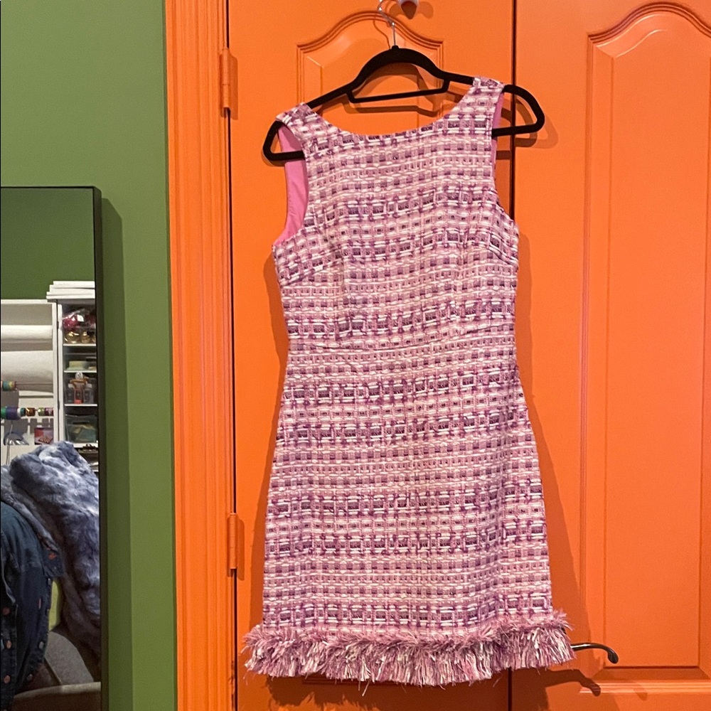 Flora Bea Pink Tweed Sleeveless Dress with Fringe NWT